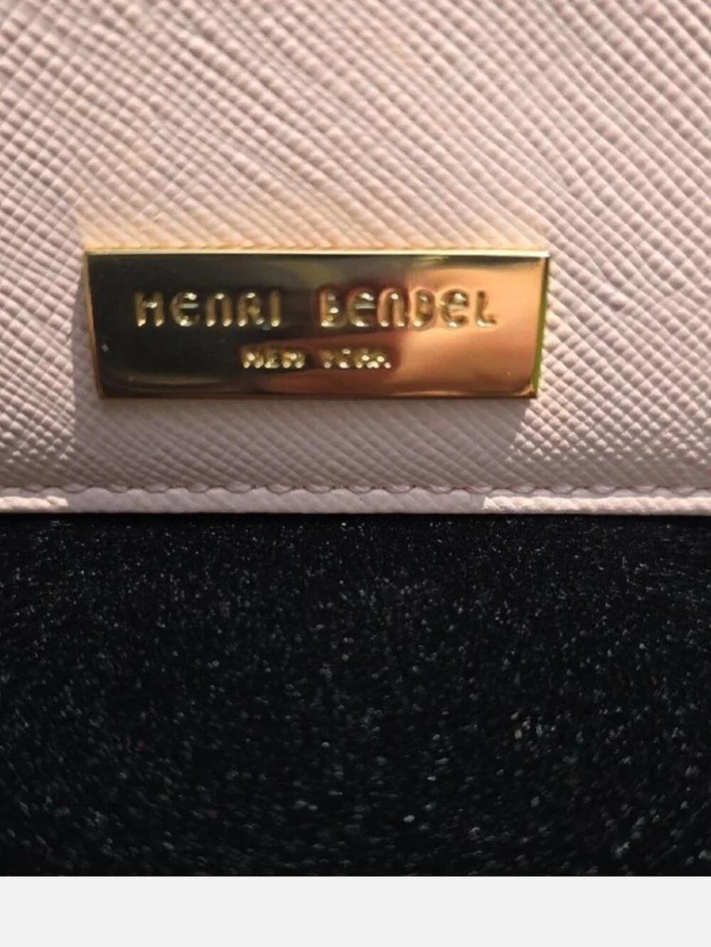 henri bendel Blush Pink & Red Saffiano Leather Card Case with Gold Plaque, NWOT